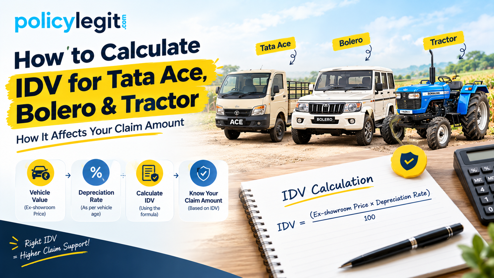 IDV Calculation for Tata Ace, Bolero & Tractor – How It Affects Your Claim Amount 1 How to calculate IDV for bolero pickup tata ace and tractor